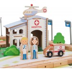 Set Trenulet din lemn Tara Verde - Green Country Wooden Train cu masuta de joaca 